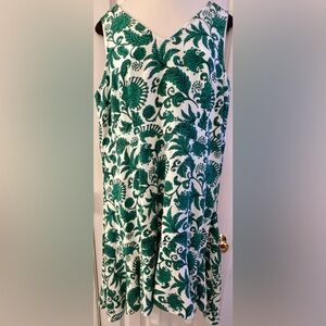 Monroe & Main Dress Green White Black Floral cotton V-neck High-low event fun 1X